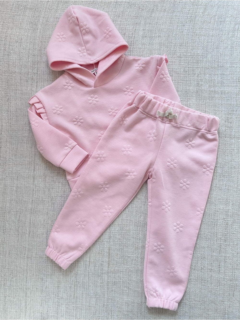 Toddler Set - Pink Daisy Embossed Hoodie & Jogger | 2T